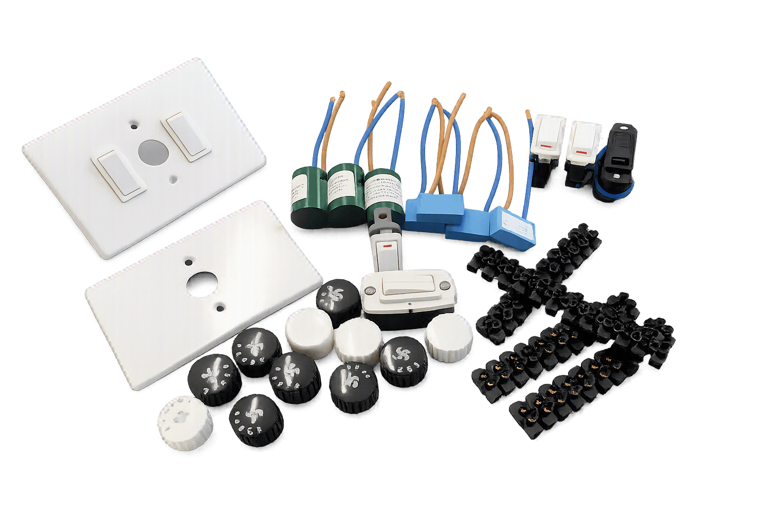 Dimmer accessories: cover plates, knobs, switches and connectors